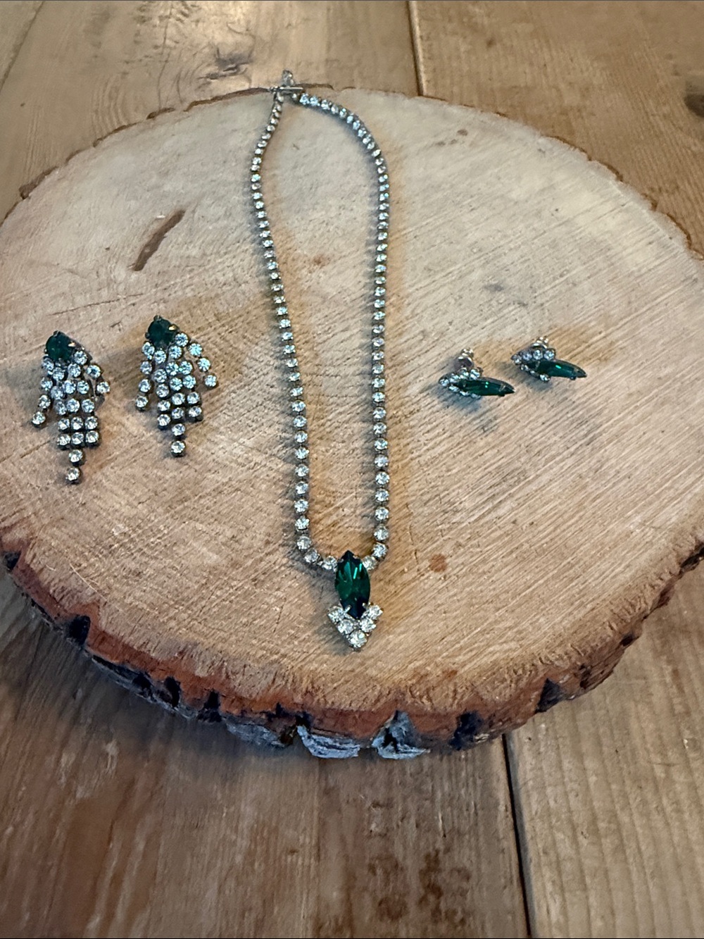 Emerald Crystal Necklace and Earrings Set - Green Rhinestone Jewelry